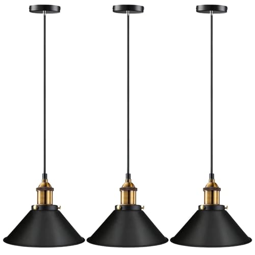 La Mejor Selección de Iluminación colgante comprados en linea. 41 Lámpara colgante industrial E26, lámpara colgante clásico retro, iluminación para el hogar, cocina, paquete de 3