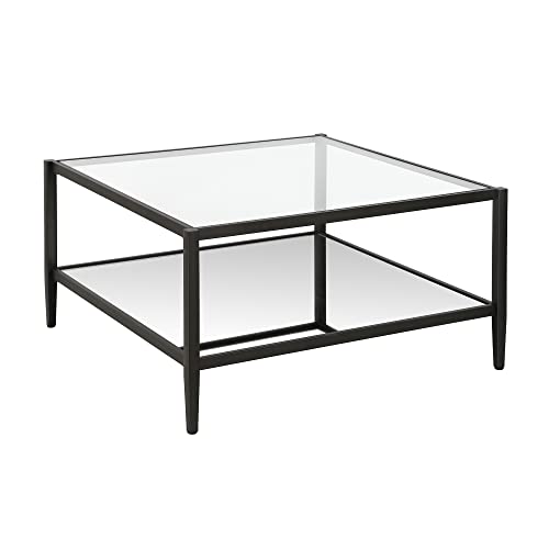 Henn&Hart 32" Wide Square Coffee Table with Mirror Shelf in