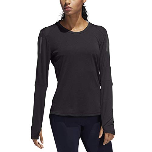 adidas Women's Own the Run Running Tee, Black/stripes, Large