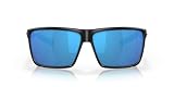Costa Del Mar Mens Rincon Fishing and Watersports Rectangular Sunglasses, Black/Polarized Blue Mirrored 580G, 63 mm