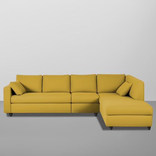 Image of Florian RHS 6 Seater L Shape Sofa Set for Living Room (Yellow Fabric) Premium Fabric Sofa