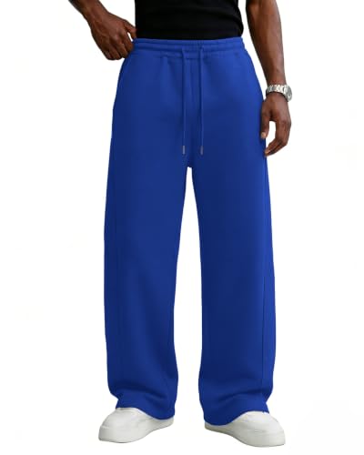 Image of Men's Baggy Sweatpants Cotton Fleece Wide Leg Lounge Sweat Pants Drawstring Waist Jogging Pants with Pockets
