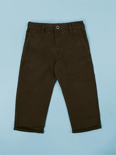 Image of KiddoPanti Boys 100% Cotton Twill Chinos Pant | Comfortable Regular Fit | 2 Side Pocket, 2 Back Pocket | Ankle Length | Back Elasticated Waistband with Button Zip Open Fly