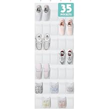 Tiblue Over The Door Shoe Organizer 35 Mesh Pockets Hanging Shoe Organizer Shoe Rack For Door Closet Entryway Bedroom Pantry Organizer - Shoe Holder Hanger For Sneakers, Women High Heeled Shoes White