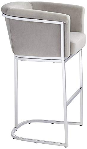 Studio 55D Reign Chrome Metal Bar Stool Silver 31" High Modern Gray Velvet Fabric Upholstered Cushion With Backrest Footrest For Kitchen Counter Height Island House Home Shed #TOP7