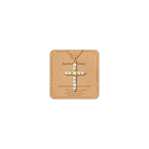 Cross Necklace for Women Sunrise Cross Necklace 18K Gold Plated Cross With Sun Pendant Neckalce Christian Faith Jewelry Dainty Cubic Zirconia Neckalces Birthday Gifts for Women