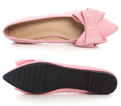 Image of SAILING LU Womens Bowknot Ballet Flats Pointy Toe Suede | Casual Flat Shoes, Dressy Wear to Work, Moccasins, Slip-Ons