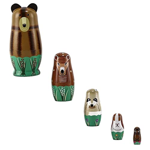 Garneck Russian Nesting Dolls Bear Wooden Matryoshka Dolls for Kids Tphon Handmade Cute Cartoon Animals Pattern Nesting Doll Toy Stacking Doll Set of 5