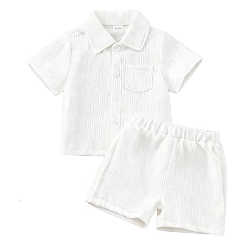 UUAISSO Conjuntos Verano Para Bebé Niño Camisa con Cuello Bolsillo Manga Corta Tops Color en Contraste Pantalones Cortos Ropa infantil Blanco 6 12 meses