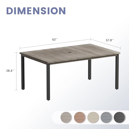 Image of VICLLAX Outdoor Table for 6, Metal Patio Dining Table with Umbrella Hole for Garden Lawn Deck Backyard, Antique Grey Tabletop