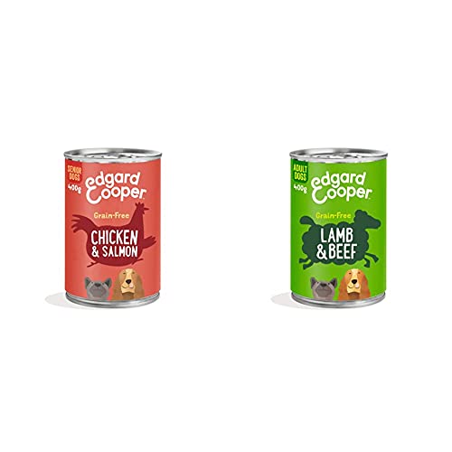 Edgard & Cooper Natural Wet Senior Dog Food - 6 x 400g - Chicken & Salmon & Weight Management & Natural Wet Adult Dog Food Tin - 6 x 400g - Lamb & Beef - Grain Free & Healthy