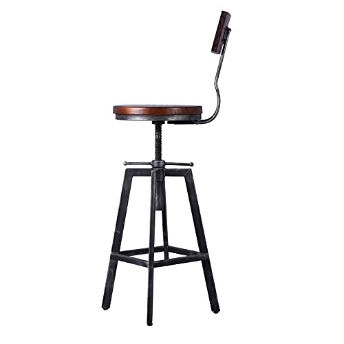 Gwarez Set Of 2 Bar Stools, 25.6-31.5Inch Adjustable Height Swivel Counter Height Bar Chair, Retro Finish Industrial Style Wood Barstools With Backrest, Walnut Color… #TOP6