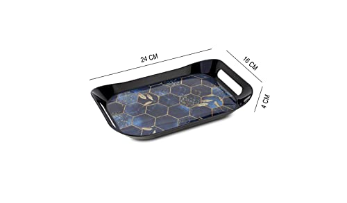 Image of Finner Premium Era Rectangular Shape Serving Tray Set Of 3 Honeycomb Design Plastic Metrial Glossy Finish Bpa Free Trays For Kitchen And Office And Home Decor (Black,Set Of 3)