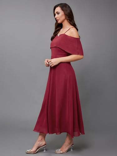 Image of Miss Chase Women's Pink Off Shoulder Midi Skater Dress