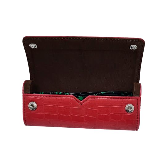 faux Leather Men Women Sunglasses Organize for Travel 1 Slot Travel Sunglasses Case Roll Organizer Classic in Croco-Maroon-image-4
