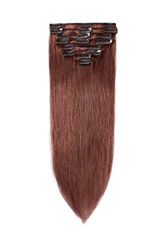 18"=70G #33 Highlighted Clip in Hair Extensions Dark Auburn