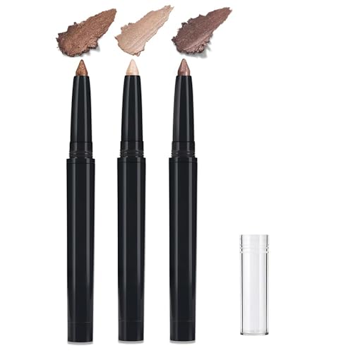 BelleFlair 3 Stück Lidschatten Stift Set, Wasserfest Eyeshadow Stick, Glitzer Lidschatten Gold & Brauntöne, Cremiger Eyeliner Make Up Stick, Long Lasting Lidschattenstift