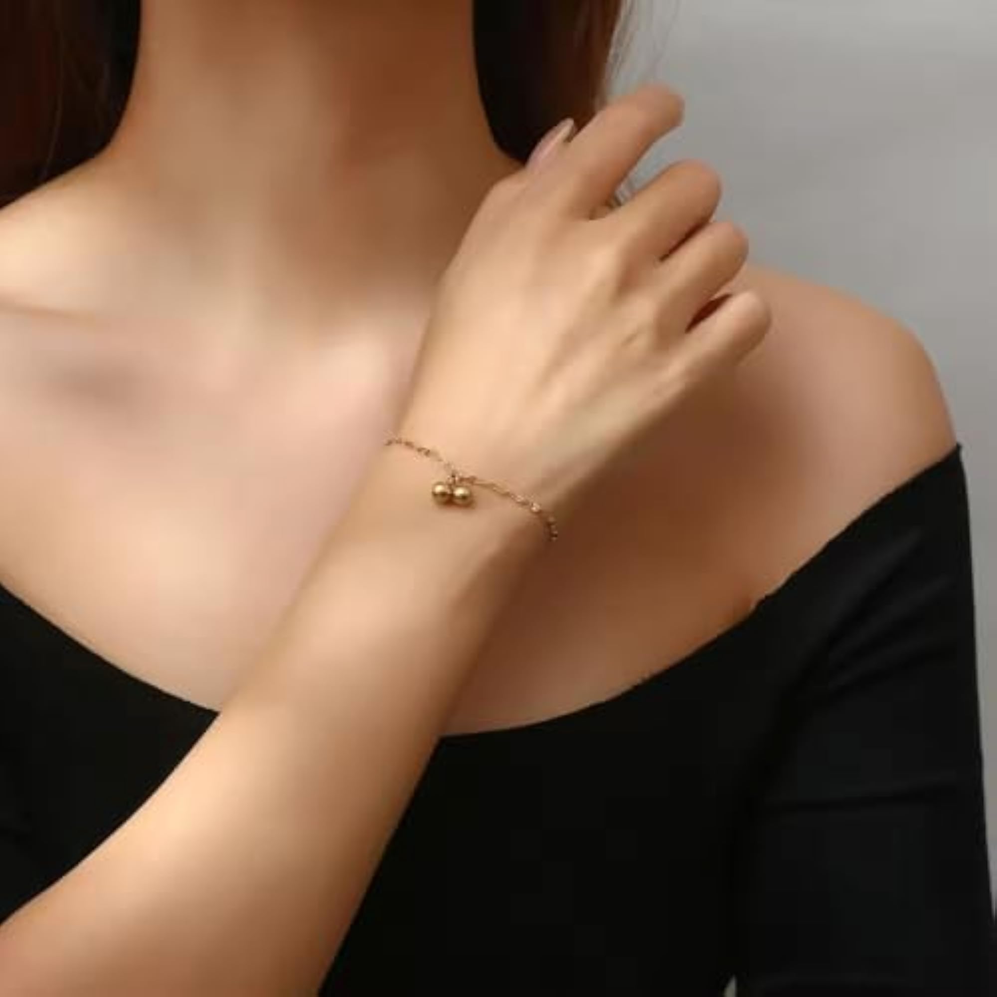 Women's 18K Gold-Plated Double Beads Charm Anklet