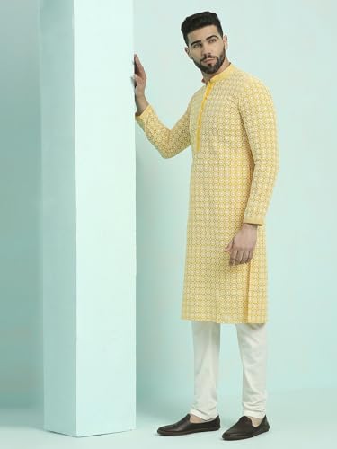 Image of Rajubhai Hargovindas Men's Chikankari Embroidered Cotton Kurta (Ches)