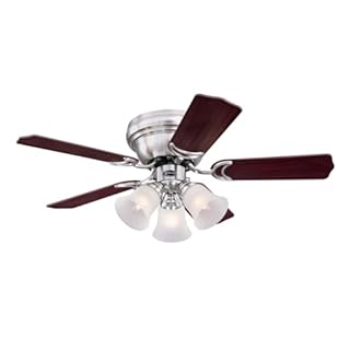 Westinghouse Lighting 72073 Ventilatore da soffitto in nichel spazzolato per interni da 90 cm Contempra Trio, kit di luce con vetro smerigliato