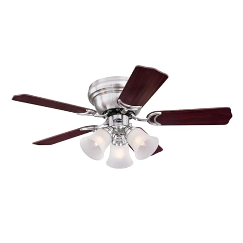 Westinghouse Lighting 72073 Contempra Trio 90 cm wentylator sufitowy ze szczotkowanego niklu, zestaw oświetlenia, z matowym szkłem