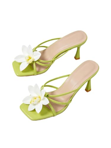 Image of MakeMeChic Women's Open Toe Floral Kitten Heels Flower Summer Beach Sandals