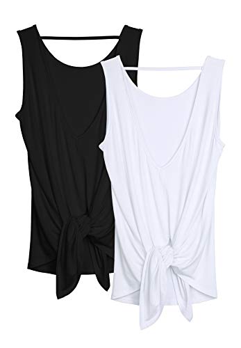 icyzone Open Back Workout Tank Tops for Women - Athletic Tanks, Yoga Tops, Exercise Gym Shirts, 2 Pack (S, Black/White)