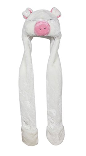 Bioterti Plush Novelty Animal Hat: One Size Fits All Adults & Kids/Soft, Warm Beanie Hat (White Pig) #TOP8