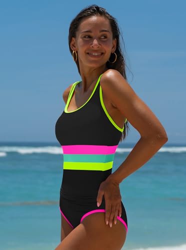 Image of popvil Women's One Piece Swimsuits Tummy Control -Slimming Bathing Suit Modest Neon Sport Swimwear 2026