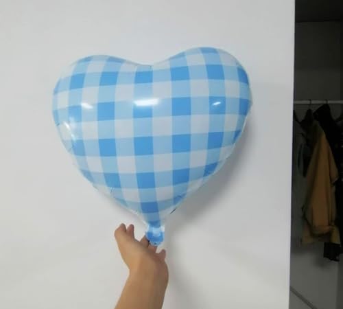 Image of 4pcs 18 inch Blue Heart Checked Balloons Striped Plaid Heart Foil Balloons for Spring Party Decorations Picnic Party Decor Love Theme Birthday Party Wedding Baby Shower Versatile Party Decor