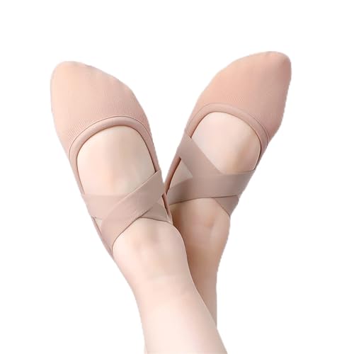 Ballet Slippers Girls Stretch Ballet Dance Shoes Split Soft Sole Kids Ballet Slippers Professional Elastic Ballet Shoes,Tan-38 EU