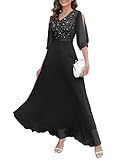 Wedtrend Women's Wedding Guest Dress Half Sleeve Sequin Cocktail Dress Floor Length Evening Party Gown Mother of Bridal for Wedding WT0317BlackL