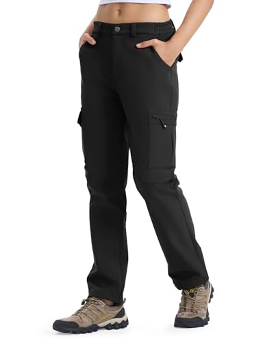 donhobo Damen Wanderhose Wasserdicht Softshellhose Outdoorhose Winddicht Warm Gefüttert Winterhose Trekkinghose Funktionshose Schwarz S