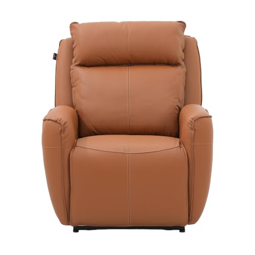 Image of Royaloak Lorenzo Italian Leather Power Recliner Sofa 1 Seater, Body Touch Genuine Leather, Electric Recliner with USB Port, Tufted Luxury Home Theatre Seating, W 35.03 X D 37 X H 40.94 Inches