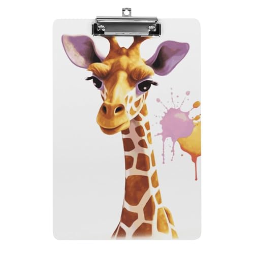 Porte-bloc girafe A4 rigide avec pince acrylique ultra résistante