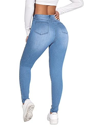 SweatyRocks Women's Casual High Rise Ripped Jeans Zipper Fly Skinny Denim Pants2
