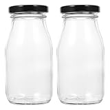 MUCKLILY Botellas De Vidrio Reutilizables 200 Ml Con Tapa Hermética Para Leche Yogur Y Zumos Paquete De 2 Botellas De Cristal Elegantes Para Cocina Y Hogar