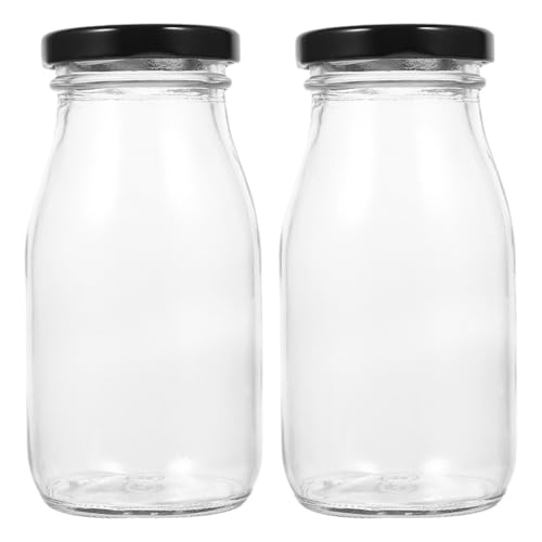 MUCKLILY Botellas De Vidrio Con Tapa Hermética Reutilizables 200 Ml Para Leche Yogur Zumos Bebidas Paquete De 2 Botellas Con Diseño Elegante Para Hogar Cocina