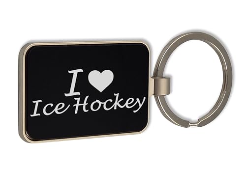 Lauthings I Love Ice Hockey, Portachiavi in vetro nero, portachiavi personalizzato