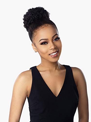 Sensationnel Instant Pony Half Wig AFRO PUFF MEDIUM - Synthetic pony tail and updo with adjustable drawstring for seamless pony styles - INSTANTPONY AFRO PUFF MEDIUM (1B)