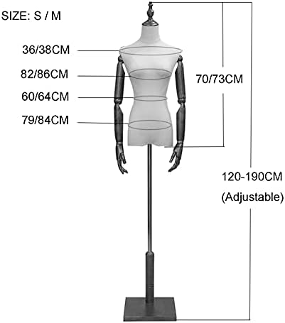 Female Tailors Dummy Mannequin Torso Mannequin Stand, Female Mannequin Torso Dress Form, Height Adjustable Half Body Manikin for Store Clothing Display Shelf with Movable Solid Wood Arm, 3 M