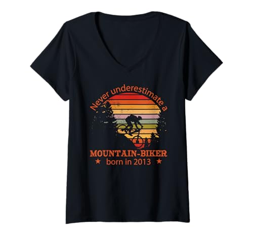 Mujer MTB Bike Ciclista Mountain-Biker Nacido 2013 Cumpleaños Bici Camiseta Cuello V