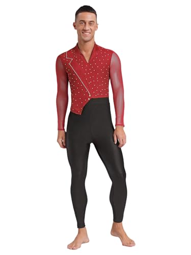 La mejor selección de Ropa de Gimnasia para Hombre los más solicitados. 41 HULIJA Traje De Salto De Patinaje Artístico Con Lentejuelas Para Hombres, Camisola De Gimnasia Y Baile De Ballet Con Cuello En V Y Mangas Largas, Ropa De Baile borgoña Mediano
