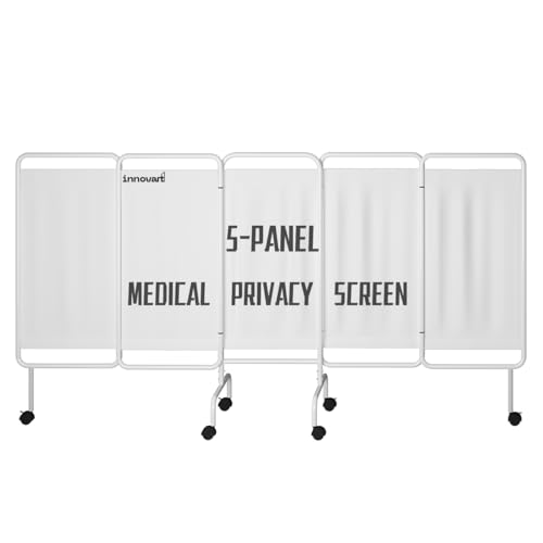 INNOVART 5-Panel Medical Privacy Screen with Wheels, Mobile Medical Privacy Screen Room Divider, Flame Retardant Vinyl Panels, Folds Easy for Storage