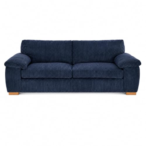 Image of Bliss Furniture Amalfi Jumbo Cord 3 Seater Sofa for Family Living Rooms – Soft Corduroy, Birch Frame, Removable Washable Covers – High Back Three Seater Couch (Blue, 3 Seater)