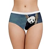 Dellukee Sexy Underwear for Women Cute Panda Print Soft Hipster Panties Stretch Breathable No Show Bikini Lace Boxer Briefs
