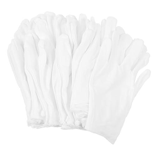 FRCOLOR 12pairs Washable White Cotton Gloves Elastic Cotton Gloves for Watch Checking Gardening and Household Use Comfortable Breathable Portable Pack