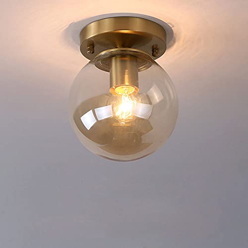 Plafonnier LED doré retro avec abat-jour en verre transparent pour couloir et entrée