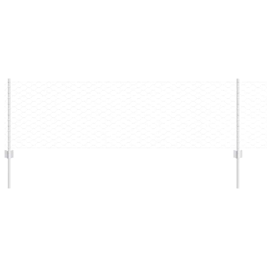 Outdoor Garden Fence with Posts Silver 0.6 x 25 m Steel Roll Panel Set UV-Resistant Powder-Coated for Terrace Patio Boundary Privacy Screen Easy Assembly