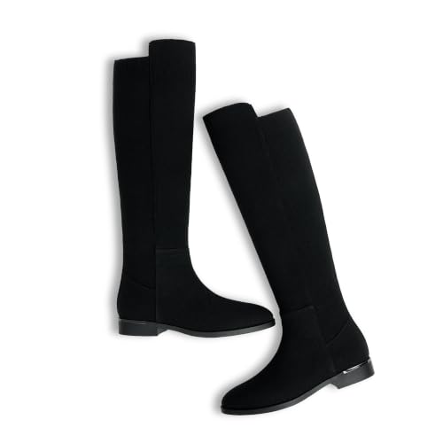 Image of Modatope Rounded Toe Flat Stretchy Dress Knee High Boots Side Zipper
